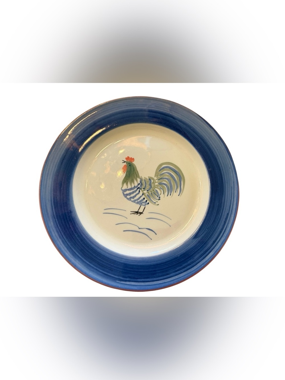 Rooster Glory Blue Rim Dinner Plates Set of 4 Farmhouse Country Rooster 10”